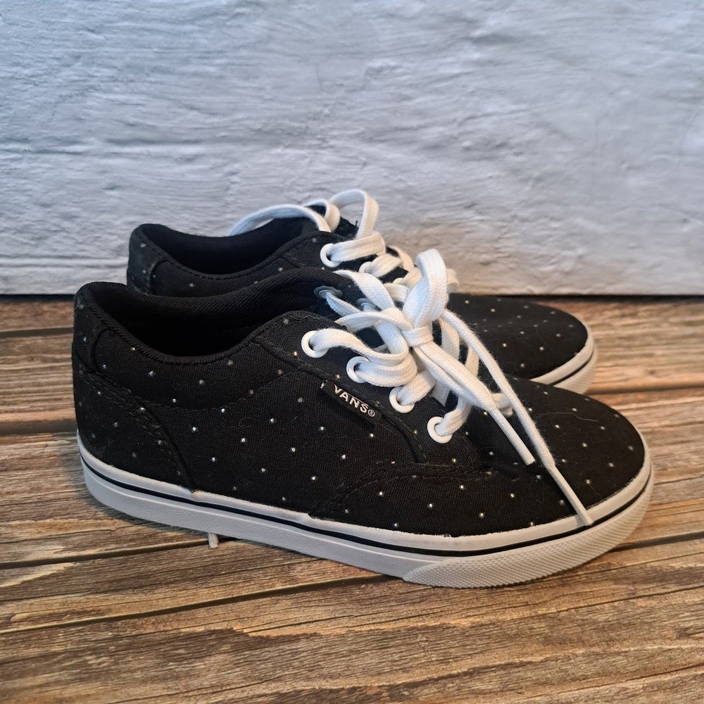 Vans Missy Black Silver Polka Dot Canvas Low Top Sneakers Kids Size 12.0